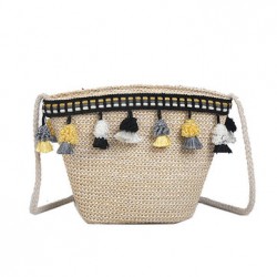 Straw Tassel Leisure Zipper Bucket Bag Shoulder Bag