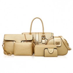 6 PCS Women PU Leather Handbag Vintage Leisure Crossbody Bag Solid Shoulder Bag
