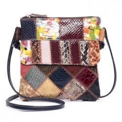 Women Patchwork Vintage Genuine Leather Crossbody Bag Casual Shoulder Bag