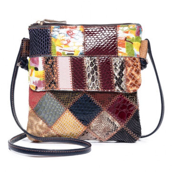 Women Patchwork Vintage Genuine Leather Crossbody Bag Casual Shoulder Bag Women Patchwork Vintage Genuine Leather Crossbody Bag Casual Shoulder Bag