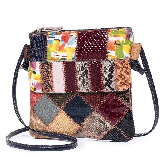 Women Patchwork Vintage Genuine Leather Crossbody Bag Casual Shoulder Bag Women Patchwork Vintage Genuine Leather Crossbody Bag Casual Shoulder Bag