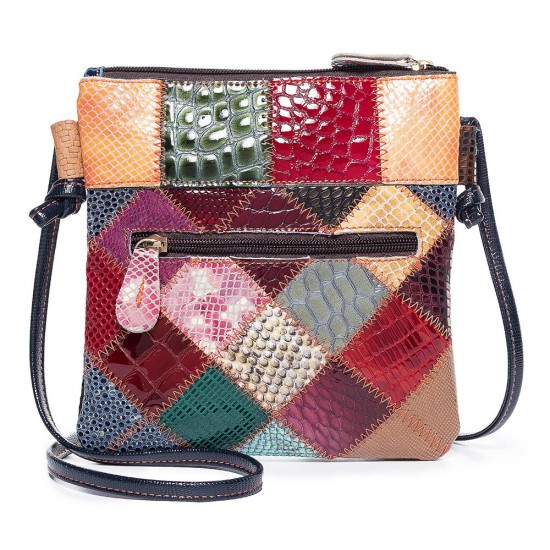 Women Patchwork Vintage Genuine Leather Crossbody Bag Casual Shoulder Bag Women Patchwork Vintage Genuine Leather Crossbody Bag Casual Shoulder Bag