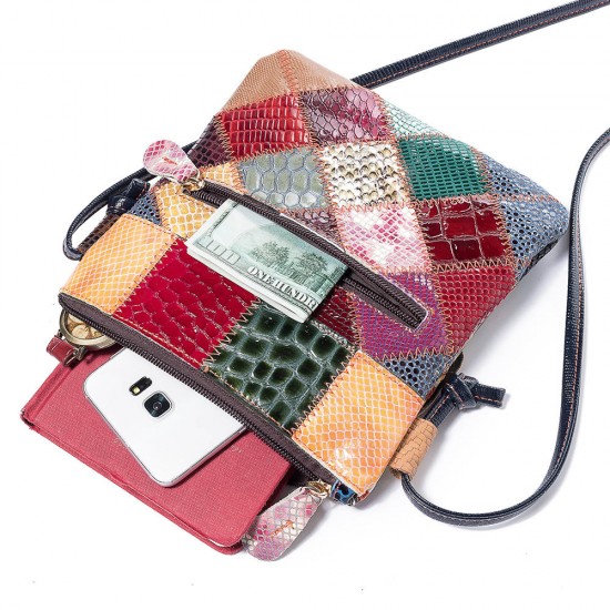 Women Patchwork Vintage Genuine Leather Crossbody Bag Casual Shoulder Bag Women Patchwork Vintage Genuine Leather Crossbody Bag Casual Shoulder Bag