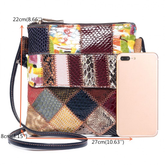 Women Patchwork Vintage Genuine Leather Crossbody Bag Casual Shoulder Bag Women Patchwork Vintage Genuine Leather Crossbody Bag Casual Shoulder Bag