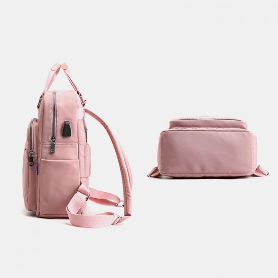 Women Nylon Waterproof Casual Patchwork Backpack With USB Charging Port For Outdoor School Women Nylon Waterproof Casual Patchwork Backpack With USB Charging Port For Outdoor School