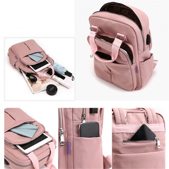 Women Nylon Waterproof Casual Patchwork Backpack With USB Charging Port For Outdoor School Women Nylon Waterproof Casual Patchwork Backpack With USB Charging Port For Outdoor School