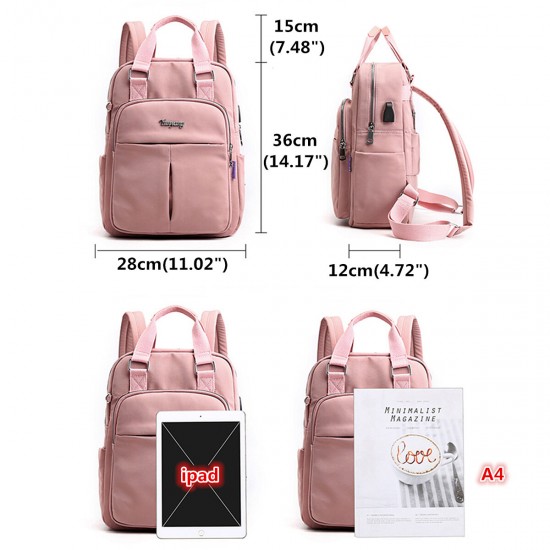 Women Nylon Waterproof Casual Patchwork Backpack With USB Charging Port For Outdoor School Women Nylon Waterproof Casual Patchwork Backpack With USB Charging Port For Outdoor School