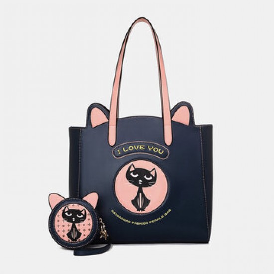 2PCS Women Fashion Crossbody Bag Cat Pattern Handbag 2PCS Women Fashion Crossbody Bag Cat Pattern Handbag