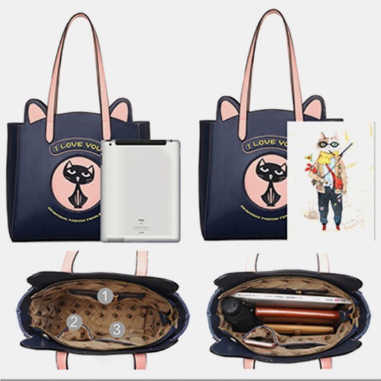 2PCS Women Fashion Crossbody Bag Cat Pattern Handbag 2PCS Women Fashion Crossbody Bag Cat Pattern Handbag