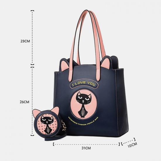 2PCS Women Fashion Crossbody Bag Cat Pattern Handbag 2PCS Women Fashion Crossbody Bag Cat Pattern Handbag