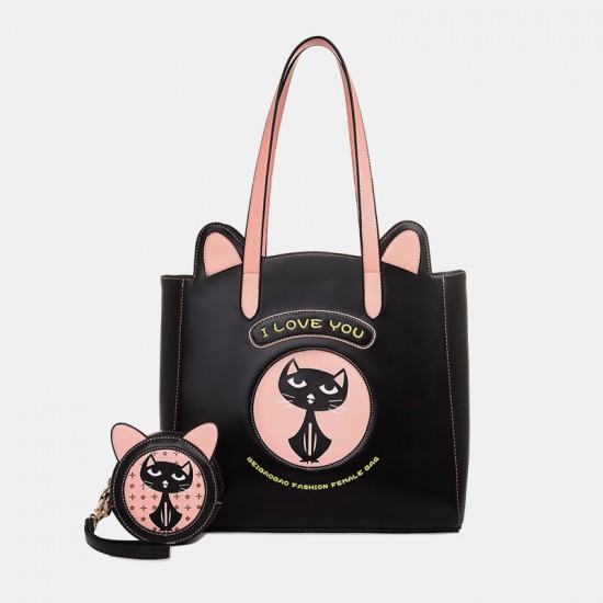 2PCS Women Fashion Crossbody Bag Cat Pattern Handbag 2PCS Women Fashion Crossbody Bag Cat Pattern Handbag