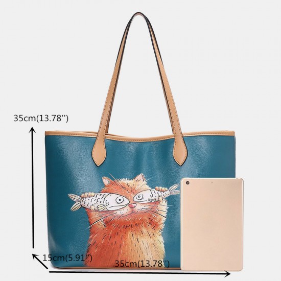 Women 2 PCS Cat Pattern Tote Large Capacity Shoulder Bag Handbag Women 2 PCS Cat Pattern Tote Large Capacity Shoulder Bag Handbag