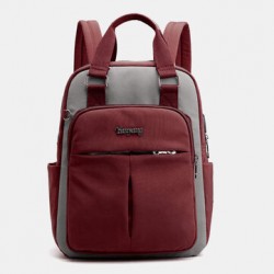 Women Canvas Multifunction Waterproof Casual Patchwork Backpack With USB Charging Port