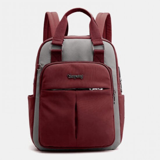 Women Canvas Multifunction Waterproof Casual Patchwork Backpack With USB Charging Port Women Canvas Multifunction Waterproof Casual Patchwork Backpack With USB Charging Port