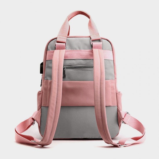 Women Canvas Multifunction Waterproof Casual Patchwork Backpack With USB Charging Port Women Canvas Multifunction Waterproof Casual Patchwork Backpack With USB Charging Port