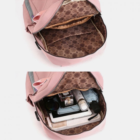 Women Canvas Multifunction Waterproof Casual Patchwork Backpack With USB Charging Port Women Canvas Multifunction Waterproof Casual Patchwork Backpack With USB Charging Port