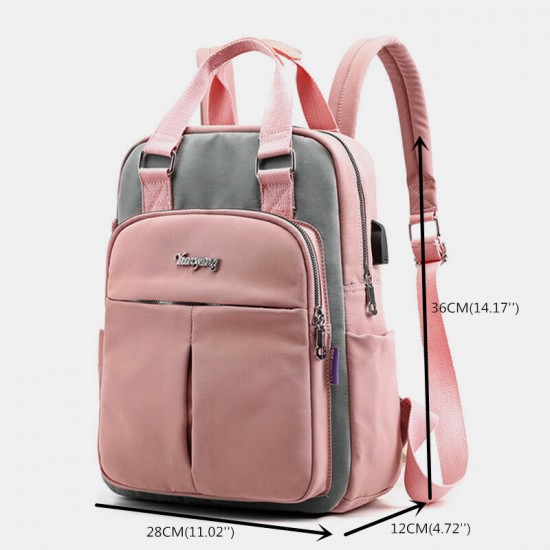 Women Canvas Multifunction Waterproof Casual Patchwork Backpack With USB Charging Port Women Canvas Multifunction Waterproof Casual Patchwork Backpack With USB Charging Port