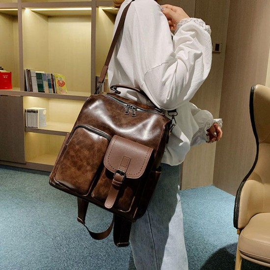 Women Vintage Faux Leather Multifunctional Backpack Crossbody Bag Women Vintage Faux Leather Multifunctional Backpack Crossbody Bag