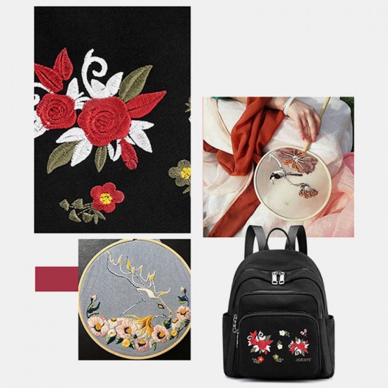 Women Nylon Waterproof Floral Casual Embroidered Backpack Women Nylon Waterproof Floral Casual Embroidered Backpack