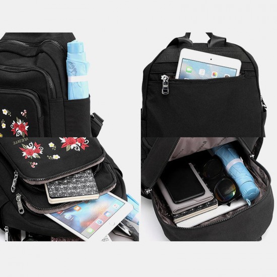Women Nylon Waterproof Floral Casual Embroidered Backpack Women Nylon Waterproof Floral Casual Embroidered Backpack