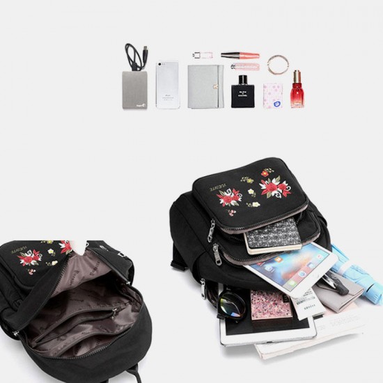 Women Nylon Waterproof Floral Casual Embroidered Backpack Women Nylon Waterproof Floral Casual Embroidered Backpack