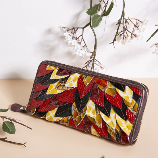 Women Genuine Leather Patchwork Vintage Wallet Purse Clutches Bag Women Genuine Leather Patchwork Vintage Wallet Purse Clutches Bag