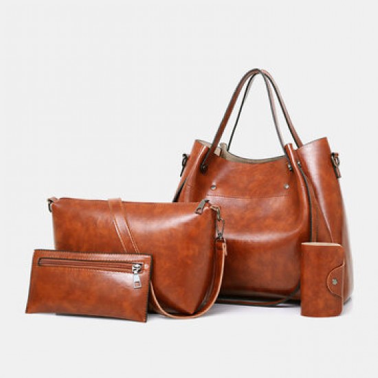 Women 4Pcs Vintage Handbag Crossbody Bag Solid Shoulder Bag Women 4Pcs Vintage Handbag Crossbody Bag Solid Shoulder Bag