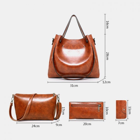 Women 4Pcs Vintage Handbag Crossbody Bag Solid Shoulder Bag Women 4Pcs Vintage Handbag Crossbody Bag Solid Shoulder Bag