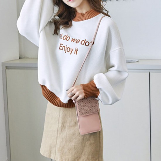 Women Casual Solid Hollow Out Touch Screen 6.3 inch Phone Bag Shoulder Bag Crossbody Bag Women Casual Solid Hollow Out Touch Screen 6.3 inch Phone Bag Shoulder Bag Crossbody Bag