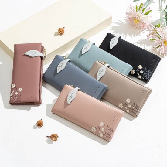 Women 13 Card Slots Bifold Flower Printed Long Wallet Clutches Bag Women 13 Card Slots Bifold Flower Printed Long Wallet Clutches Bag