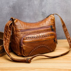 Women Rivet Multi-pocket Middle-aged Vintage Crossbody Bag Shoulder Bag