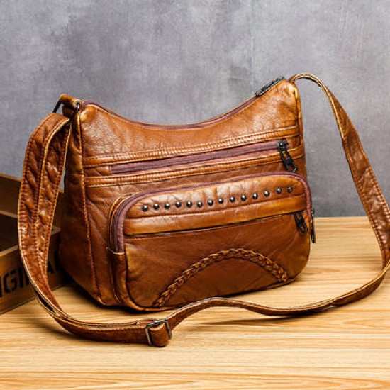 Women Rivet Multi-pocket Middle-aged Vintage Crossbody Bag Shoulder Bag Women Rivet Multi-pocket Middle-aged Vintage Crossbody Bag Shoulder Bag