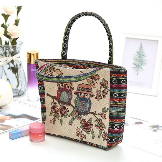 Women Colored Owl Floral Printed Pattern Patchwork Retro Large Capacity Tote Handbag Women Colored Owl Floral Printed Pattern Patchwork Retro Large Capacity Tote Handbag