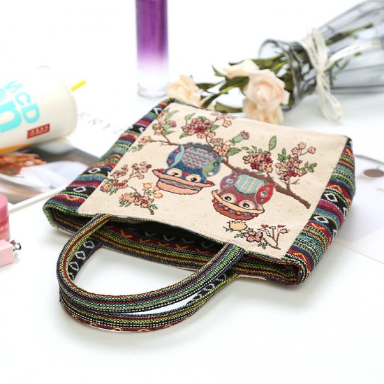 Women Colored Owl Floral Printed Pattern Patchwork Retro Large Capacity Tote Handbag Women Colored Owl Floral Printed Pattern Patchwork Retro Large Capacity Tote Handbag