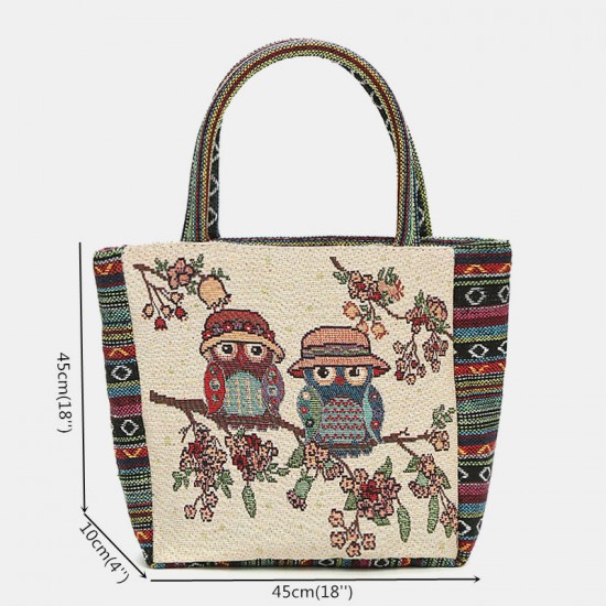 Women Colored Owl Floral Printed Pattern Patchwork Retro Large Capacity Tote Handbag Women Colored Owl Floral Printed Pattern Patchwork Retro Large Capacity Tote Handbag