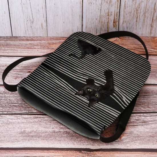 Women Felt Stripe Pattern Three-dimensional Vision Cat Print Shoulder Bag Crossbody Bag Women Felt Stripe Pattern Three-dimensional Vision Cat Print Shoulder Bag Crossbody Bag