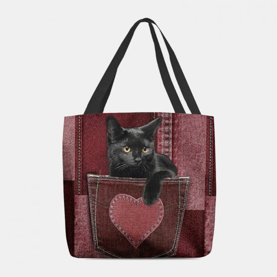 Women Felt Cute 3D Three-dimensional Black Cat Inside Jeans Pattern Shoulder Bag Handbag Tote Women Felt Cute 3D Three-dimensional Black Cat Inside Jeans Pattern Shoulder Bag Handbag Tote