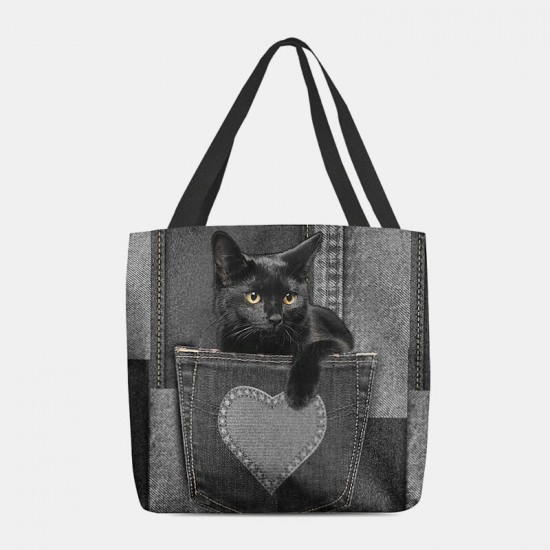 Women Felt Cute 3D Three-dimensional Black Cat Inside Jeans Pattern Shoulder Bag Handbag Tote Women Felt Cute 3D Three-dimensional Black Cat Inside Jeans Pattern Shoulder Bag Handbag Tote