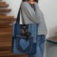 Women Felt Cute 3D Three-dimensional Black Cat Inside Jeans Pattern Shoulder Bag Handbag Tote Women Felt Cute 3D Three-dimensional Black Cat Inside Jeans Pattern Shoulder Bag Handbag Tote