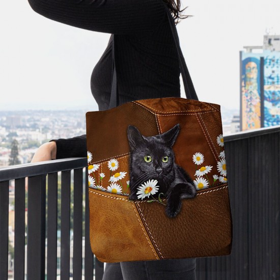 Women Felt Cute 3D Three-dimensional Black Cat Daisy Pattern Shoulder Bag Handbag Tote Women Felt Cute 3D Three-dimensional Black Cat Daisy Pattern Shoulder Bag Handbag Tote