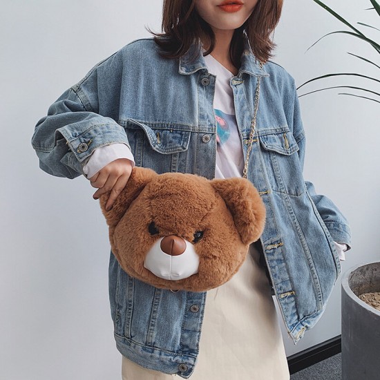 Women Cute Plush Bear Chains Shoulder Bag Crossbody Bag Women Cute Plush Bear Chains Shoulder Bag Crossbody Bag
