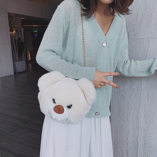 Women Cute Plush Bear Chains Shoulder Bag Crossbody Bag Women Cute Plush Bear Chains Shoulder Bag Crossbody Bag