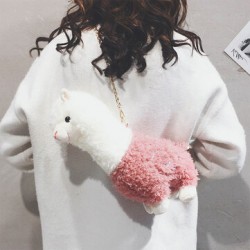 Women Lamb Wool Cute Cartoon 3D Alpaca Shape Soft Creative Small Shoulder Bag Crossbody Bag With Chain