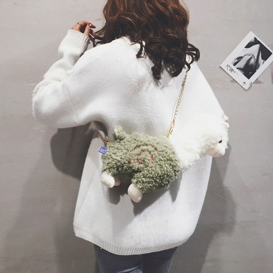 Women Lamb Wool Cute Cartoon 3D Alpaca Shape Soft Creative Small Shoulder Bag Crossbody Bag With Chain Women Lamb Wool Cute Cartoon 3D Alpaca Shape Soft Creative Small Shoulder Bag Crossbody Bag With Chain