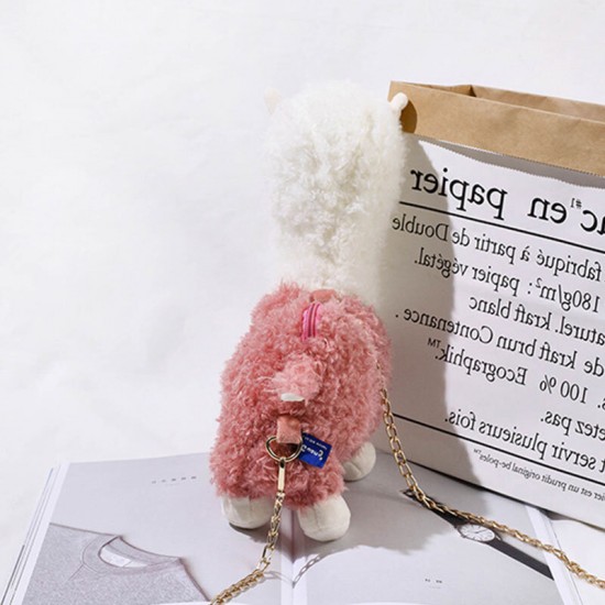 Women Lamb Wool Cute Cartoon 3D Alpaca Shape Soft Creative Small Shoulder Bag Crossbody Bag With Chain Women Lamb Wool Cute Cartoon 3D Alpaca Shape Soft Creative Small Shoulder Bag Crossbody Bag With Chain
