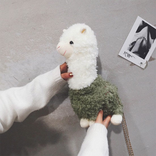 Women Lamb Wool Cute Cartoon 3D Alpaca Shape Soft Creative Small Shoulder Bag Crossbody Bag With Chain Women Lamb Wool Cute Cartoon 3D Alpaca Shape Soft Creative Small Shoulder Bag Crossbody Bag With Chain