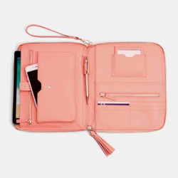 Women Leather Solid Color Multifunction Tassel 6 Card Slots Pen Phone Bag Clutch Bag