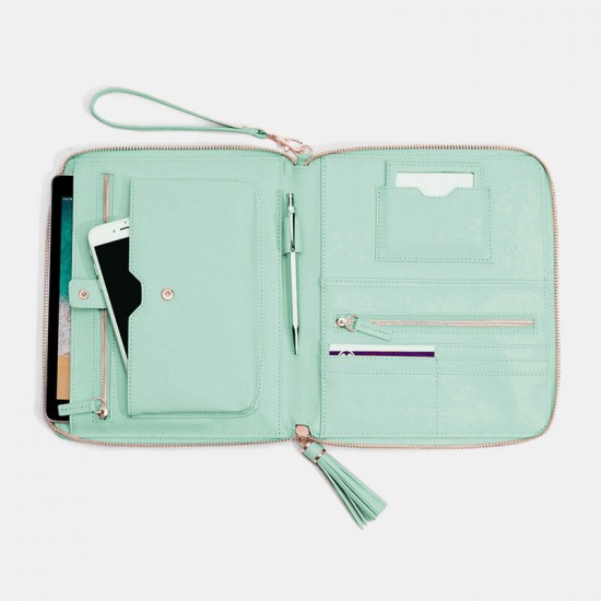 Women Leather Solid Color Multifunction Tassel 6 Card Slots Pen Phone Bag Clutch Bag Women Leather Solid Color Multifunction Tassel 6 Card Slots Pen Phone Bag Clutch Bag