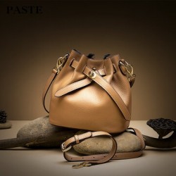 Women Genuine Leather Cowhide Casual Elegant Multi-carry Shoulder Bag Crossbody Bag Bucket Bag