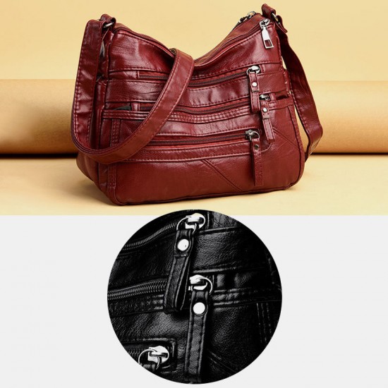 Women PU Leather Retro Casual Large Capacity Multi-Pocket French Handbag Crossbody Bags Women PU Leather Retro Casual Large Capacity Multi-Pocket French Handbag Crossbody Bags